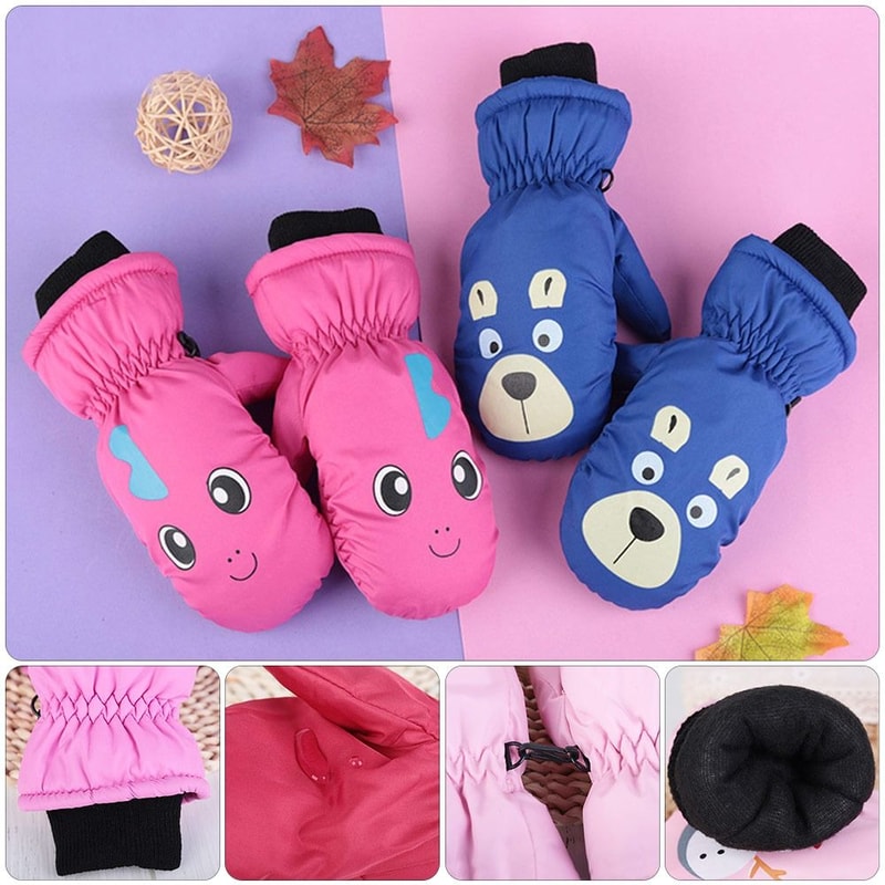 Non-slip Cartoon Ski Gloves for Children, Waterproof Winter Mittens, Thick Warm Cute Sports Gloves for Boys Girls