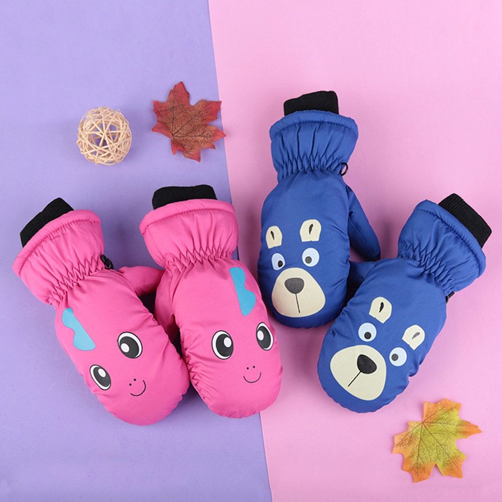 Non-slip Cartoon Ski Gloves for Children, Waterproof Winter Mittens, Thick Warm Cute Sports Gloves for Boys Girls