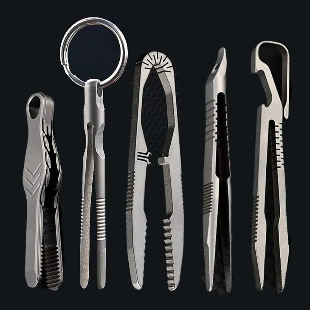 Machining Keychain Tweezers, Titanium Steel Corkscrew, Multifunction Keychain Pendant Tool