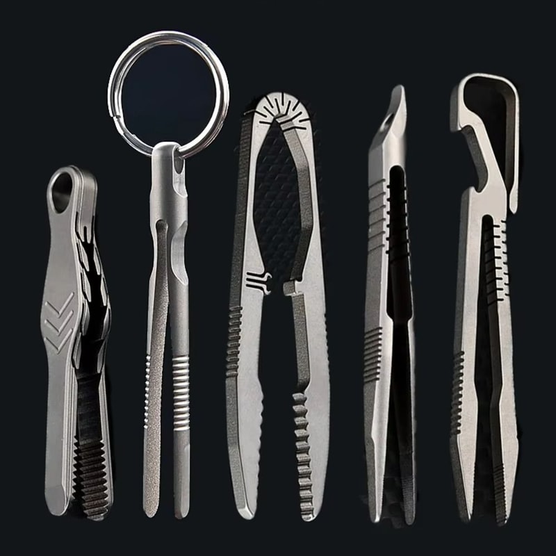 Machining Keychain Tweezers, Titanium Steel Corkscrew, Multifunction Keychain Pendant Tool