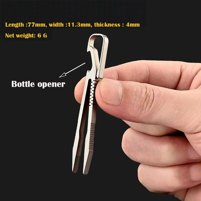 Machining Keychain Tweezers, Titanium Steel Corkscrew, Multifunction Keychain Pendant Tool