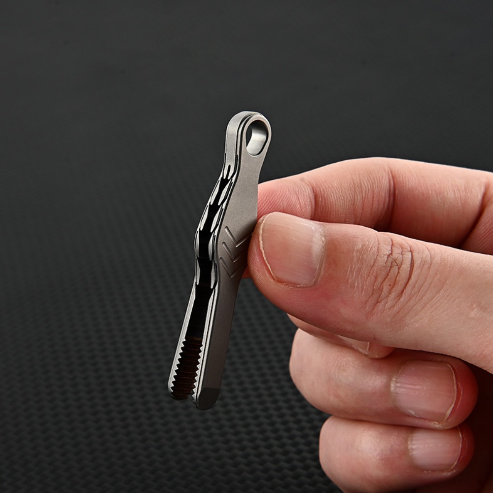 Machining Keychain Tweezers, Titanium Steel Corkscrew, Multifunction Keychain Pendant Tool