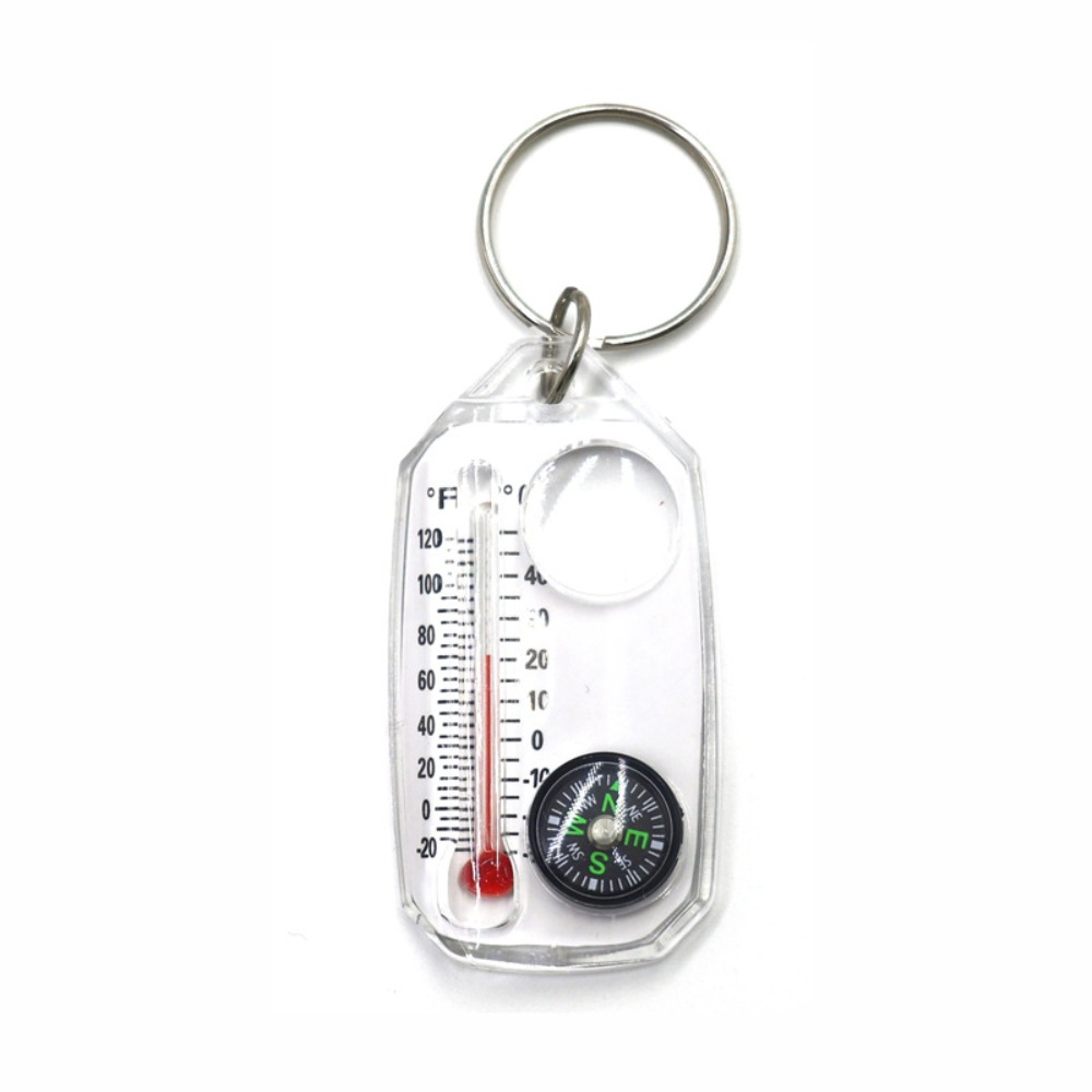 Mini Compass Keychain with Fluorescent Compact Thermometers, Durable Mountaineering Tool for Outdoor Expeditions