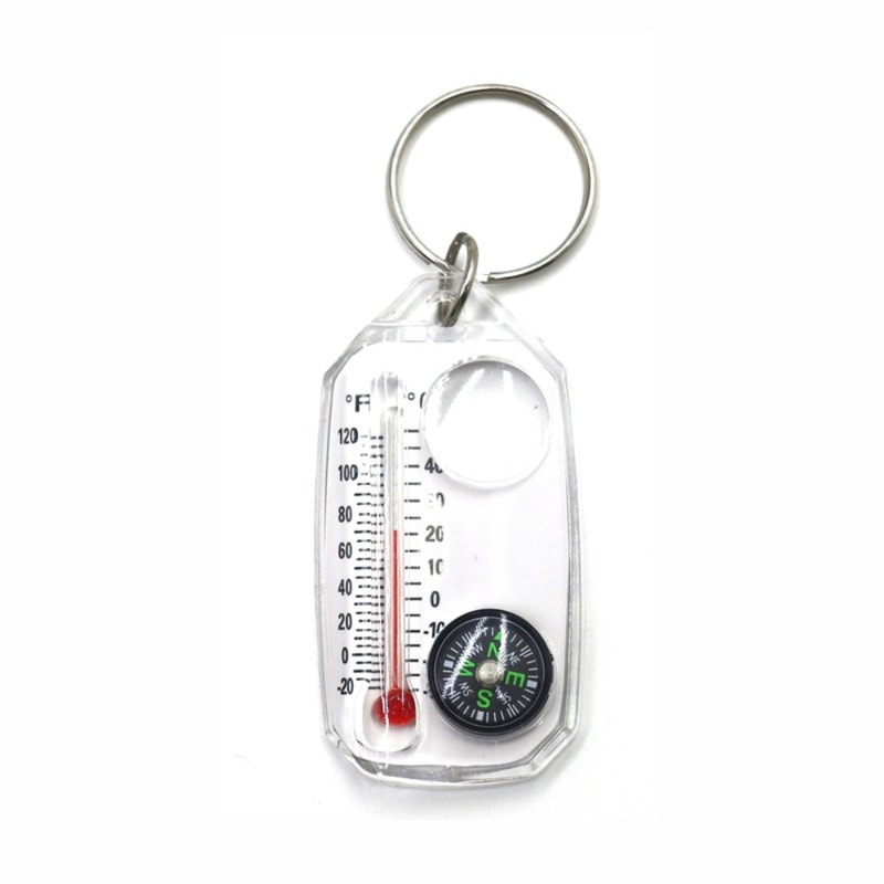 Mini Compass Keychain with Fluorescent Compact Thermometers, Durable Mountaineering Tool for Outdoor Expeditions