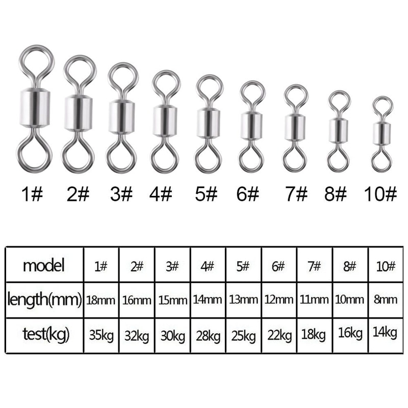 Rolling Fishing Hook Connector Bearing with Solid Ring, Barrel Fishing Tackle Accessory