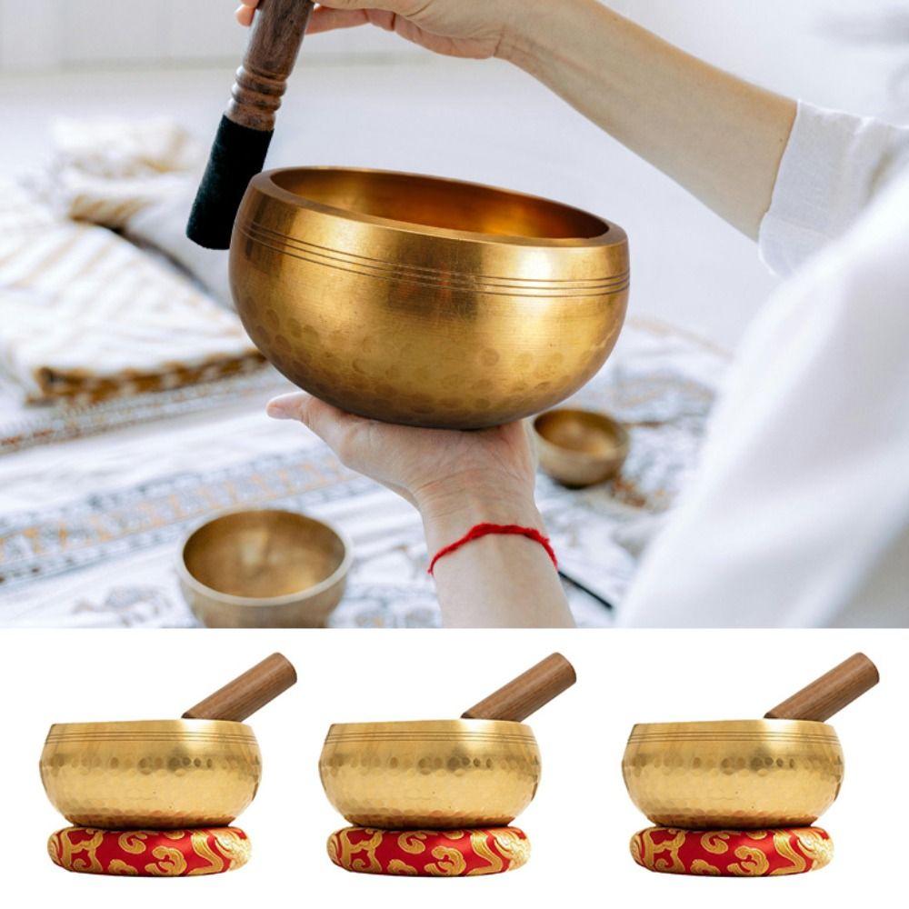 Copper Singing Bowl Set For Stress Relief Buddha Meditation Therapy Handmade Sound Therapy Yoga Bow 3