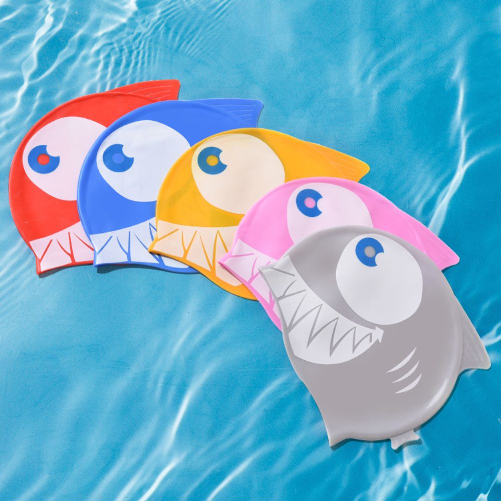 Waterproof Silicone Swimming Cap, Durable, Protect Ears, Unisex, Cartoon Shark Pool Cap for Children