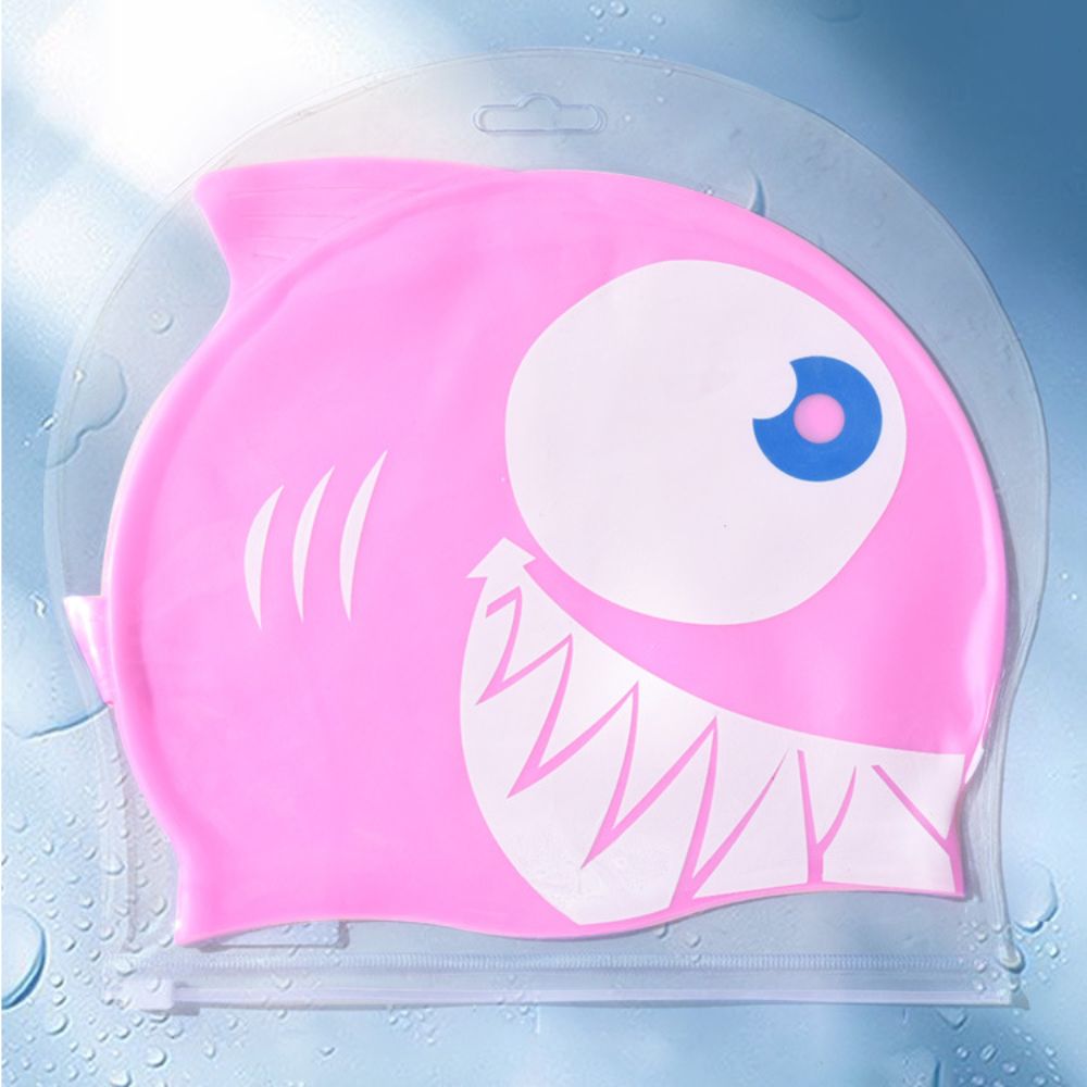 Waterproof Silicone Swimming Cap, Durable, Protect Ears, Unisex, Cartoon Shark Pool Cap for Children