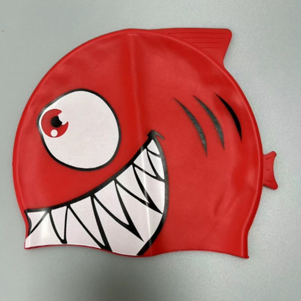 Waterproof Silicone Swimming Cap, Durable, Protect Ears, Unisex, Cartoon Shark Pool Cap for Children