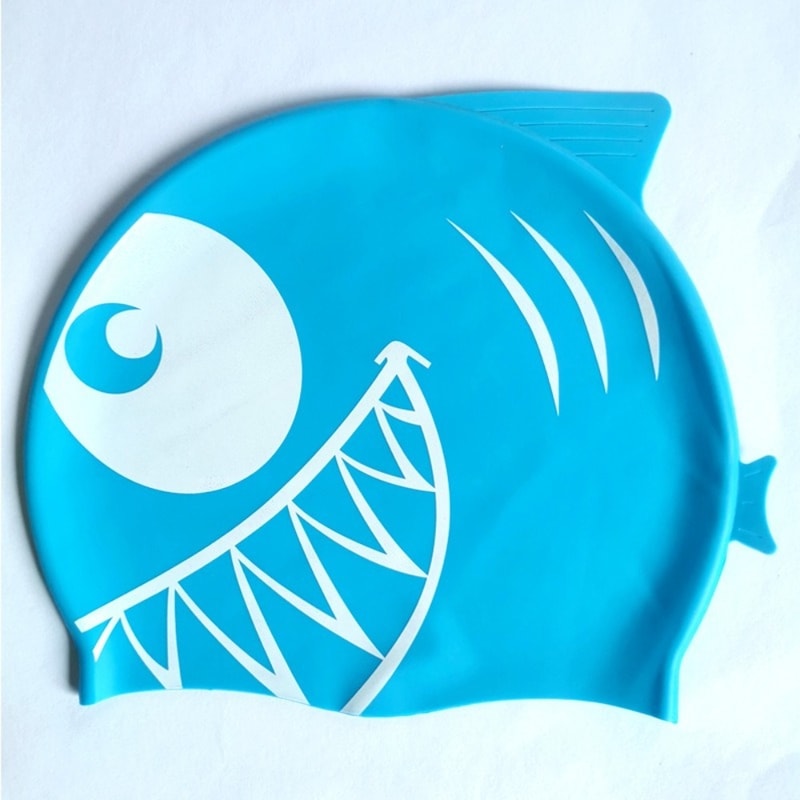 Waterproof Silicone Swimming Cap, Durable, Protect Ears, Unisex, Cartoon Shark Pool Cap for Children