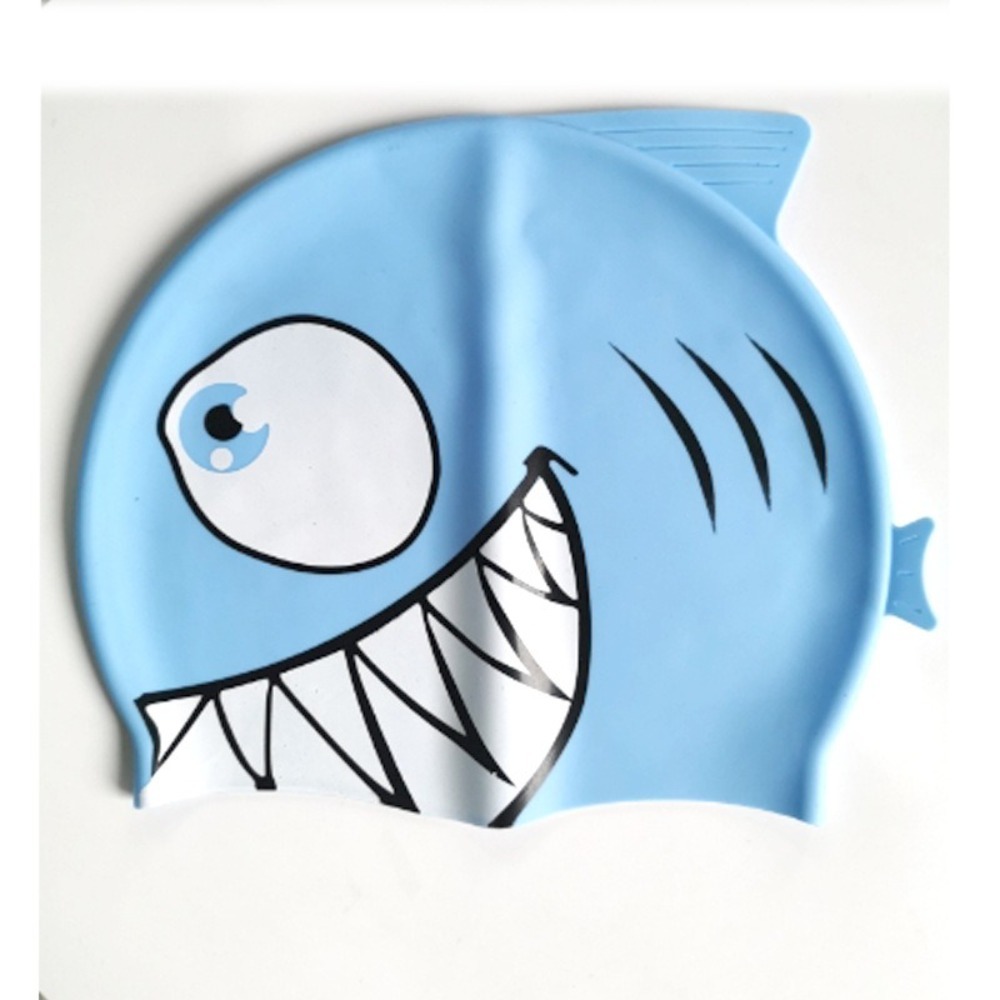 Waterproof Silicone Swimming Cap, Durable, Protect Ears, Unisex, Cartoon Shark Pool Cap for Children