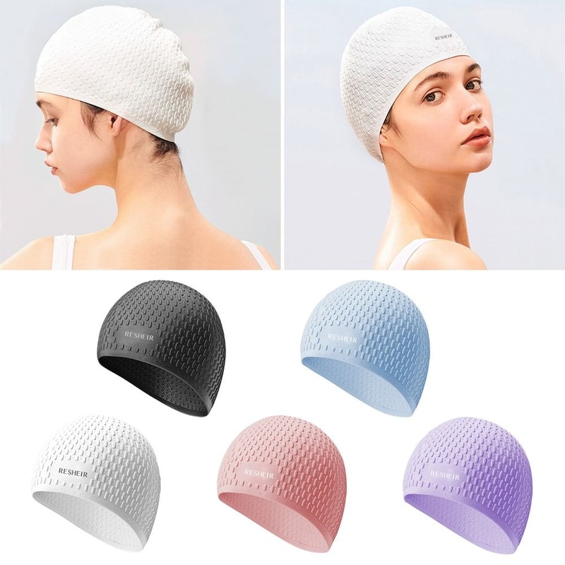 Silicone Swimming Hat for Adults, Waterproof Large Size, Cute Cartoon, Ear Protection Cap