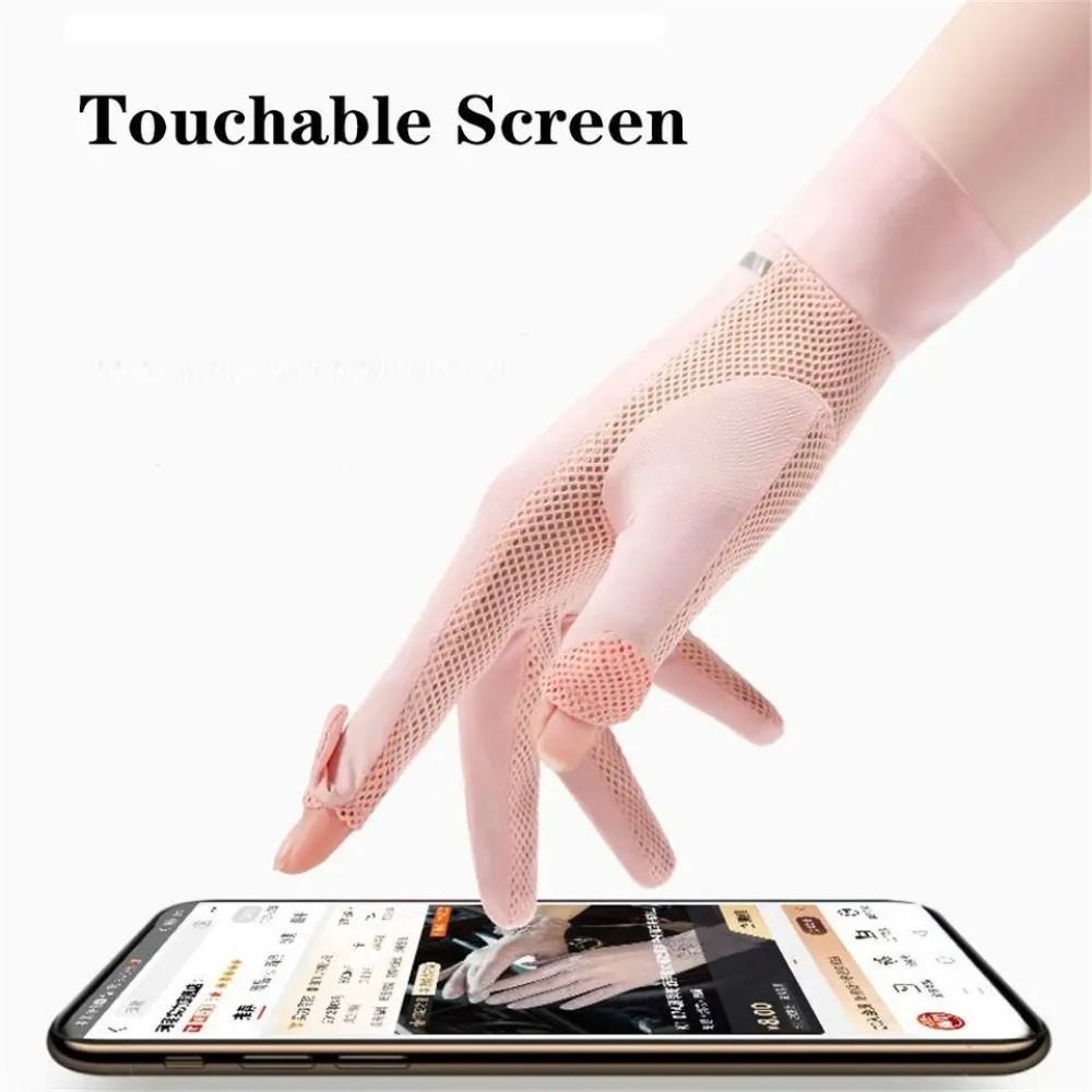 Breathable Ice Silk Gloves, Thin Anti-UV Fingerless Sun Protection Gloves for Summer Cycling and Driving with Touch Scre