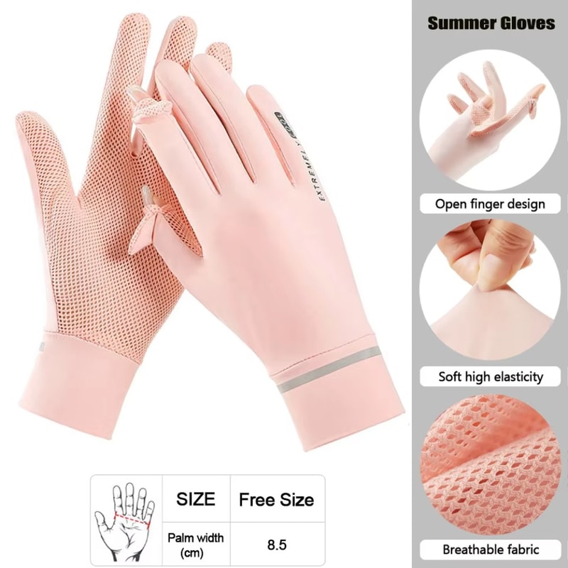 Breathable Ice Silk Gloves, Thin Anti-UV Fingerless Sun Protection Gloves for Summer Cycling and Driving with Touch Scre
