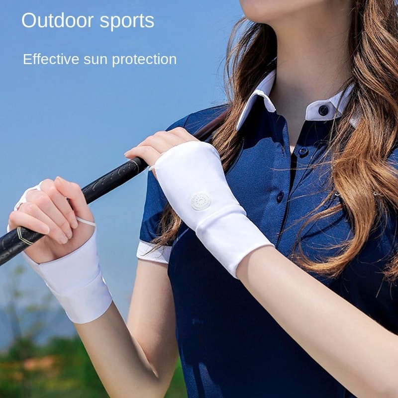 Women Ice Silk Golf Gloves, Elastic Half Finger, UV Protector, Cool Breathable Open Finger Sunscreen Glove