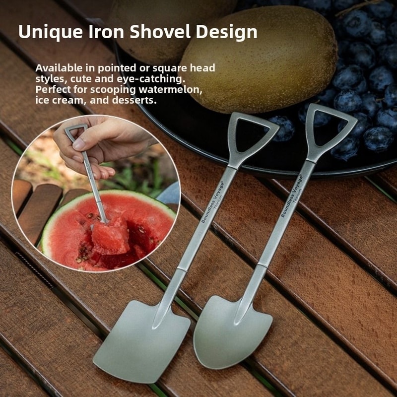 Mini Titanium Shovel Spoon, Portable Dessert Fork, Creative Dual-Use Fork Spoon for Outdoor Party Supplies