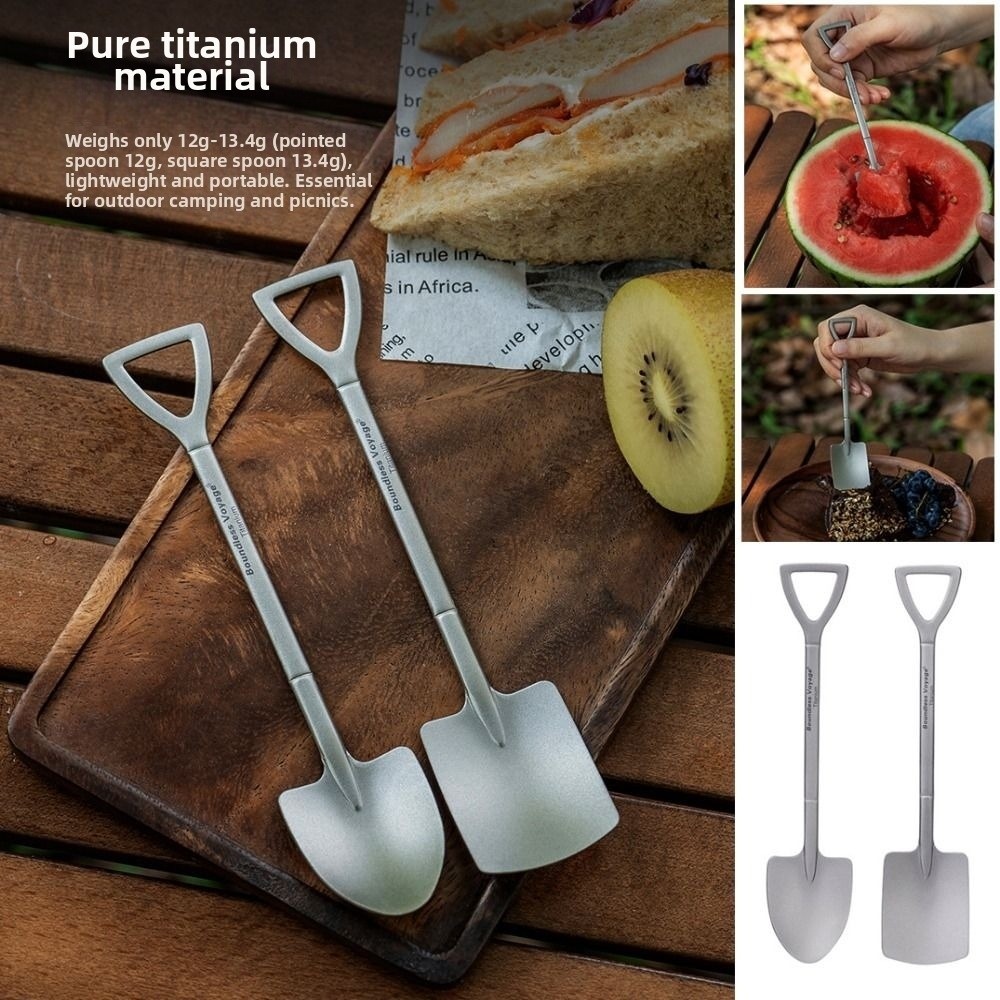 Mini Titanium Shovel Spoon, Portable Dessert Fork, Creative Dual-Use Fork Spoon for Outdoor Party Supplies