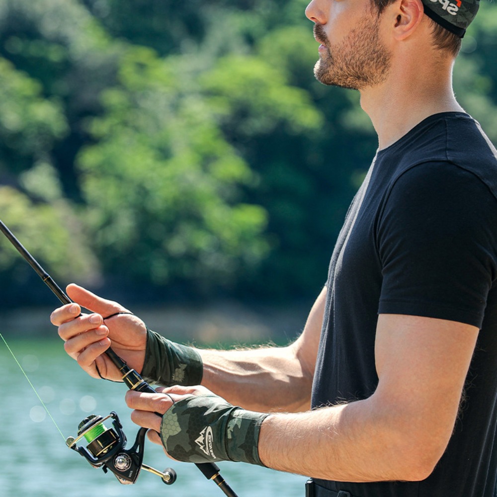 Highly Elastic Riding Gloves, Touch Screen Ice Silk Fishing Gloves, Anti-UV Breathable Palm Hollowed