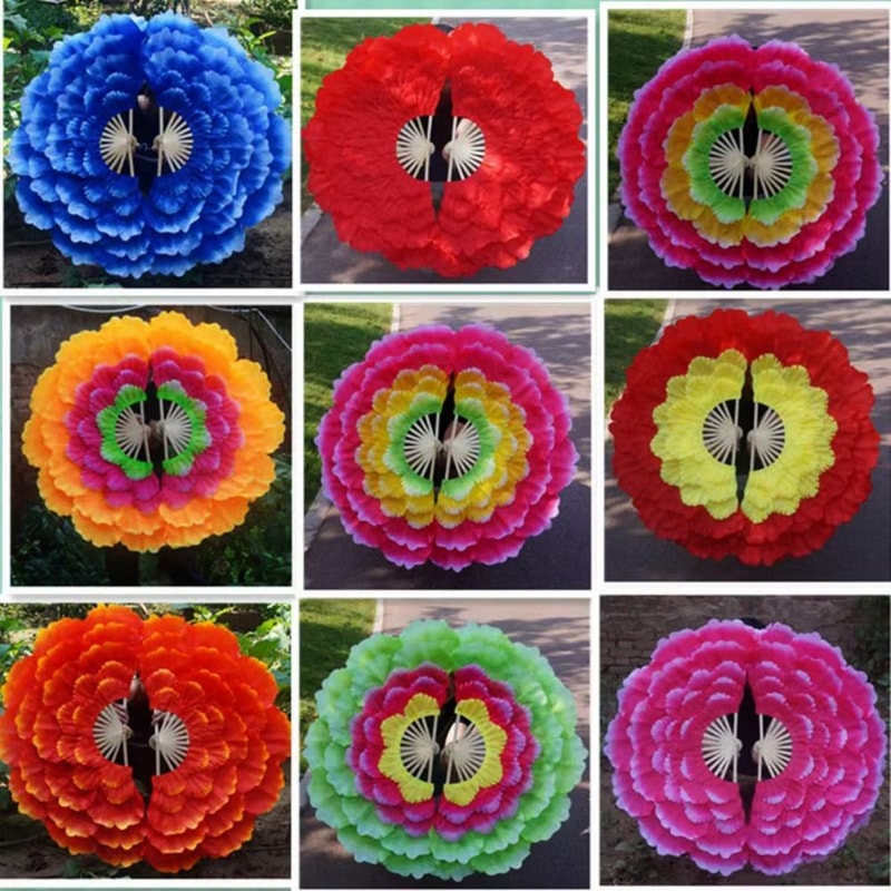 Yangko Fan, Adult Double-sided Peony Petal Hand Fan, Performance Props for Club Style