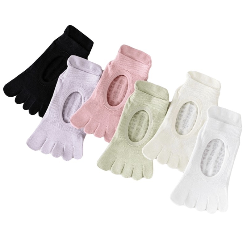 Non-Slip Mesh Pilates Yoga Socks, Solid Color Ballet Boat Socks, Soft Five Finger Socks for Dance Practice