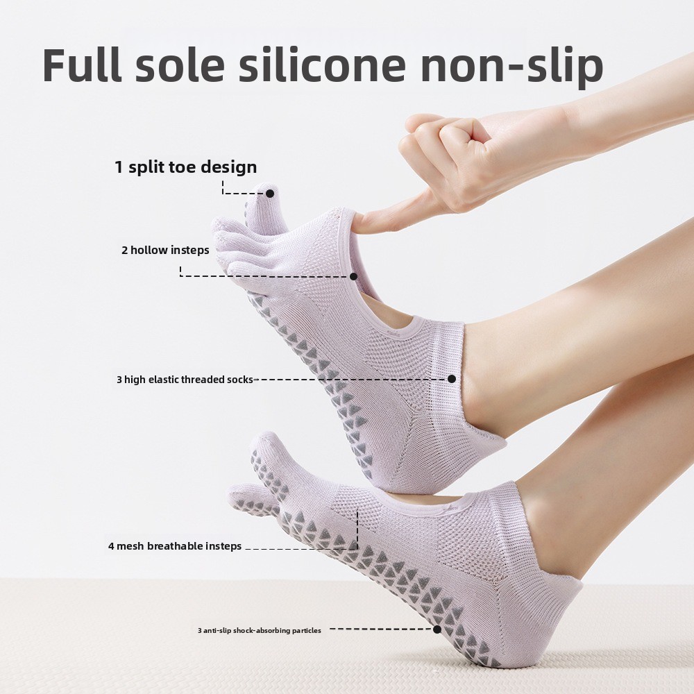 Non-Slip Mesh Pilates Yoga Socks, Solid Color Ballet Boat Socks, Soft Five Finger Socks for Dance Practice