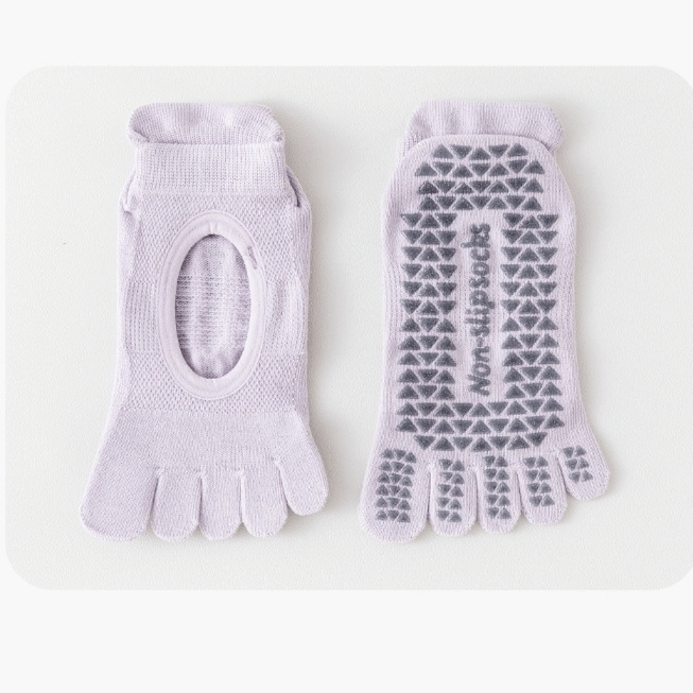 Non-Slip Mesh Pilates Yoga Socks, Solid Color Ballet Boat Socks, Soft Five Finger Socks for Dance Practice