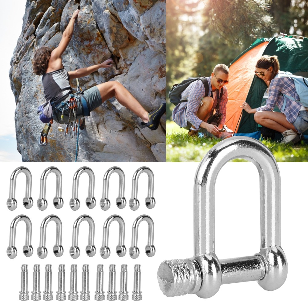 Round Head Mini Bow Shackle, Durable Zinc Alloy U Shape D Shackle for Camping