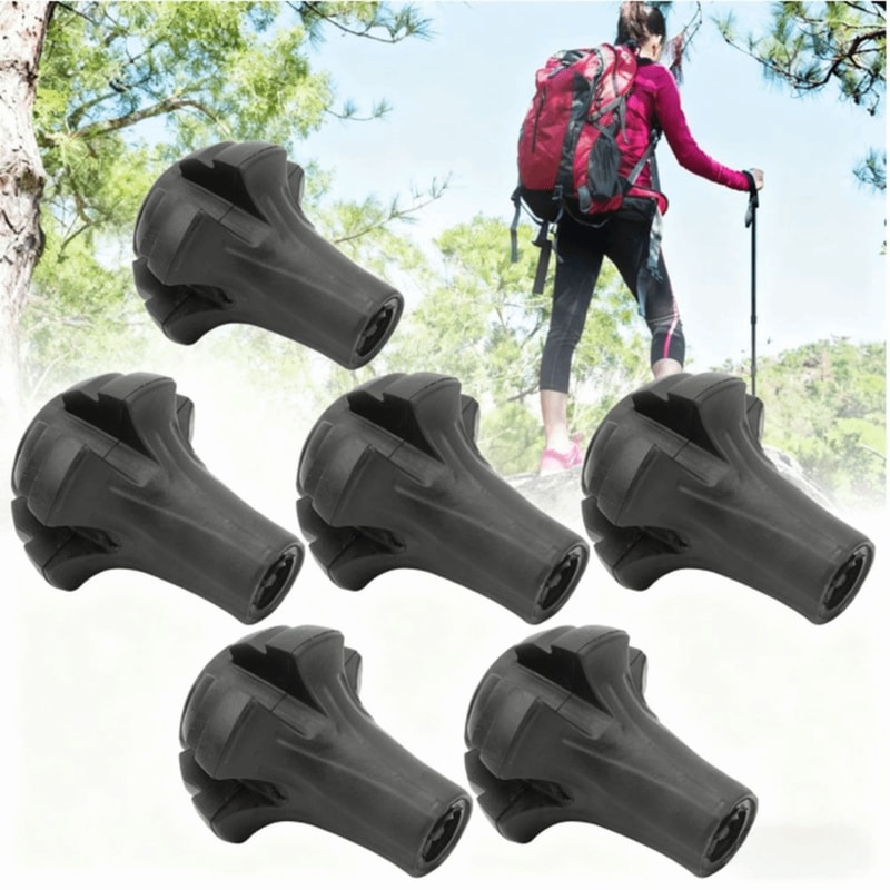 Black PVC Hiking Pole Tips, Walking Stick Tips, Spherical Replacement Protectors for Hiking Poles