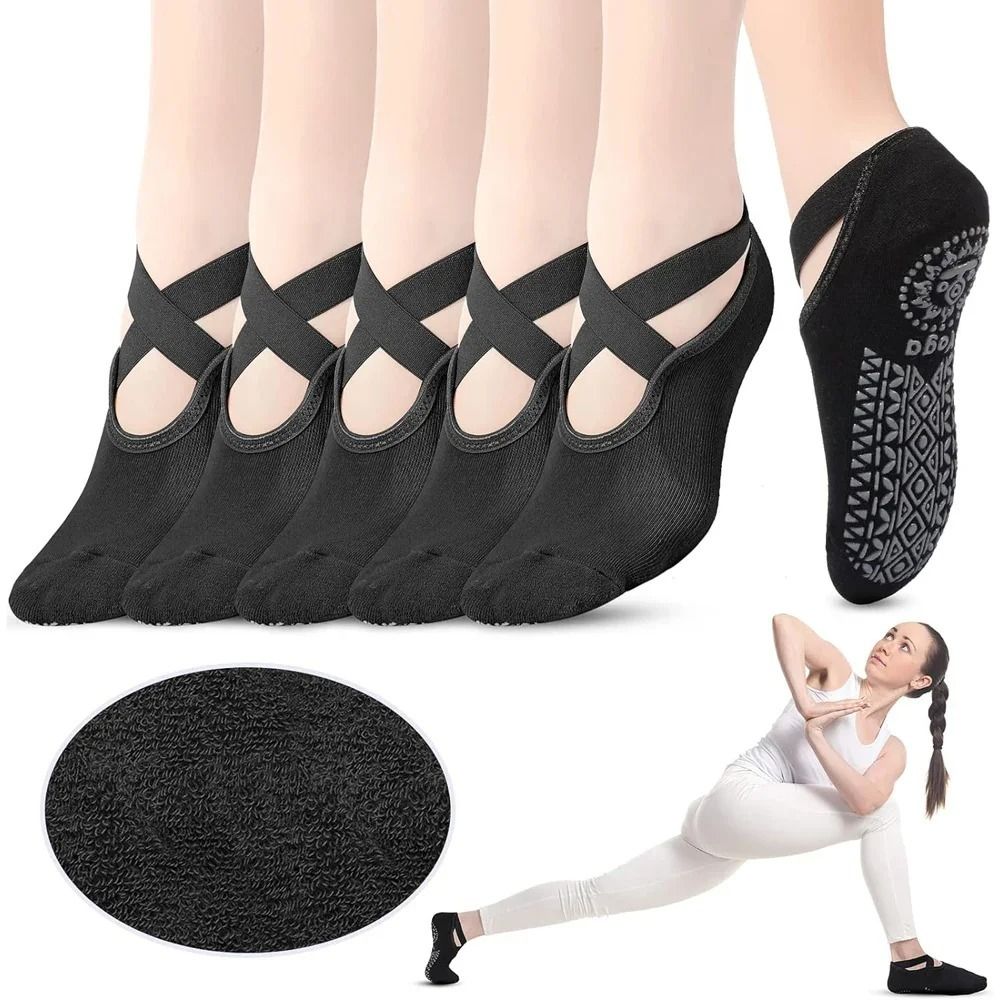 Cotton Ballet Dance Socks, Silicone Grip Towel Texture Pilates Grip, New Nonslip Yoga Socks With Straps for Women