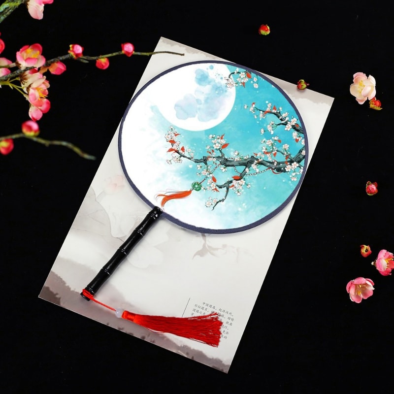 Vintage Printing Silk Hand Fan, Round Cheongsam Tang Suit, Ancient Tassel Dance Fan, Multistyles Diameter