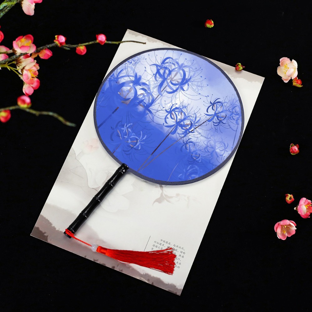 Vintage Printing Silk Hand Fan, Round Cheongsam Tang Suit, Ancient Tassel Dance Fan, Multistyles Diameter