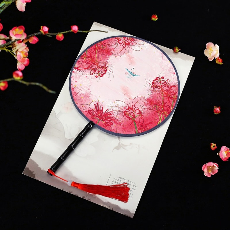 Vintage Printing Silk Hand Fan, Round Cheongsam Tang Suit, Ancient Tassel Dance Fan, Multistyles Diameter