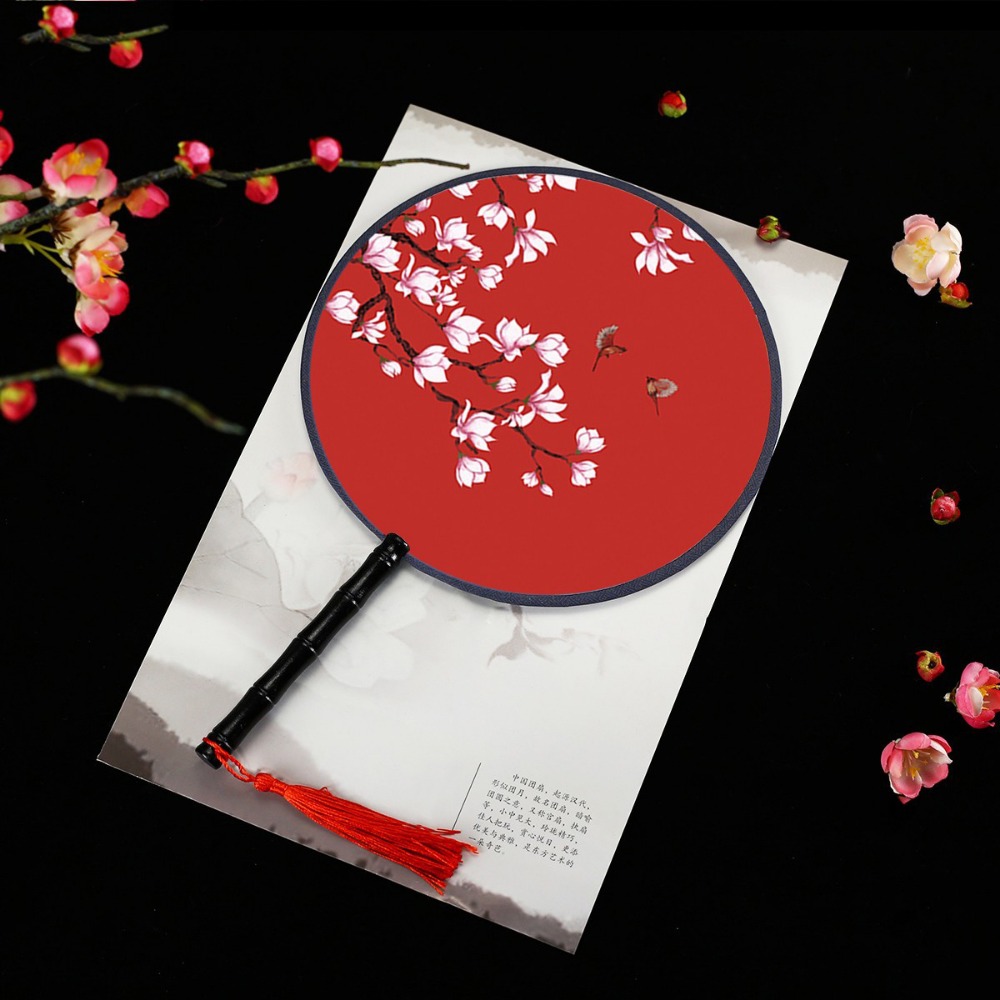 Vintage Printing Silk Hand Fan, Round Cheongsam Tang Suit, Ancient Tassel Dance Fan, Multistyles Diameter
