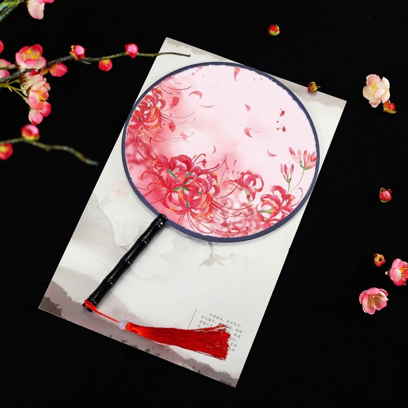 Vintage Printing Silk Hand Fan, Round Cheongsam Tang Suit, Ancient Tassel Dance Fan, Multistyles Diameter