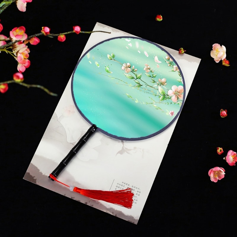 Vintage Printing Silk Hand Fan, Round Cheongsam Tang Suit, Ancient Tassel Dance Fan, Multistyles Diameter