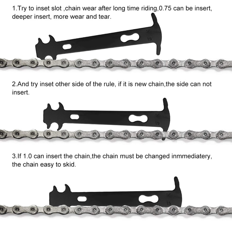 Lightweight Carbon Steel Bike Chain Wear Checker, Black Indicator Tool, Easy-to-Use Chain Wear Ruler
