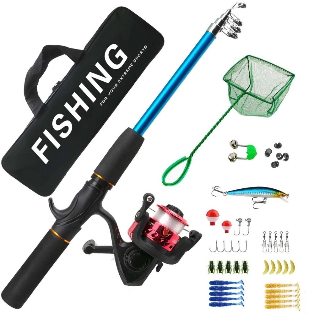 Fishing Rod Set with Reel Combo, Telescopic Soft Bait Fishing Tackle, Full Set with Bag, Portable Fishing Accessories