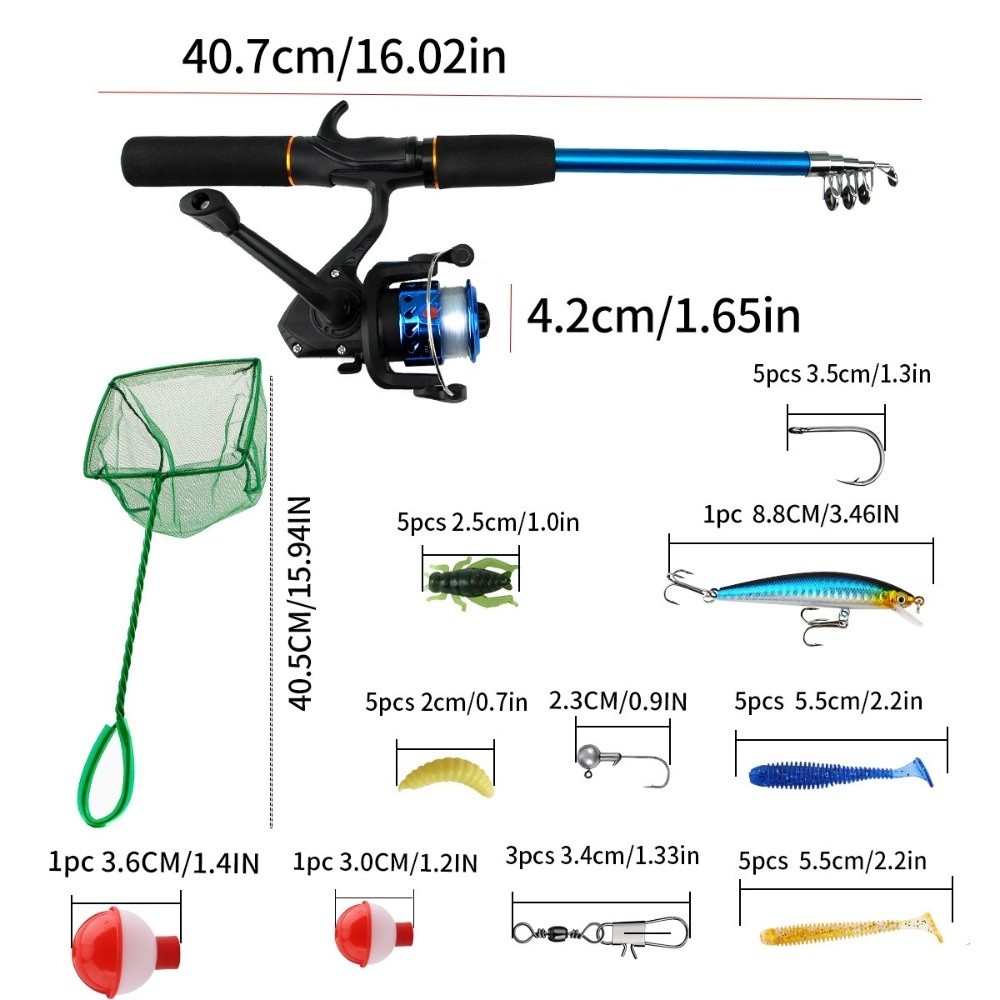 Fishing Rod Set with Reel Combo, Telescopic Soft Bait Fishing Tackle, Full Set with Bag, Portable Fishing Accessories