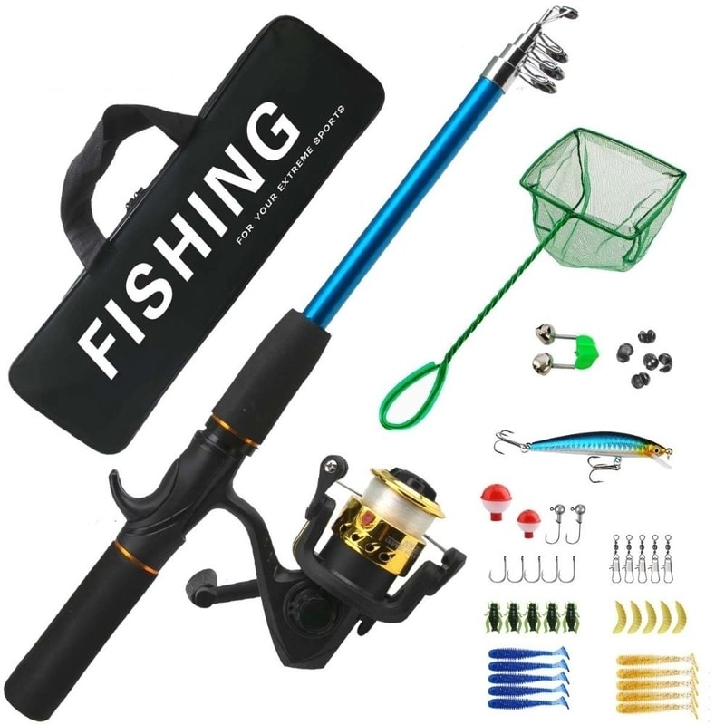 Fishing Rod Set with Reel Combo, Telescopic Soft Bait Fishing Tackle, Full Set with Bag, Portable Fishing Accessories