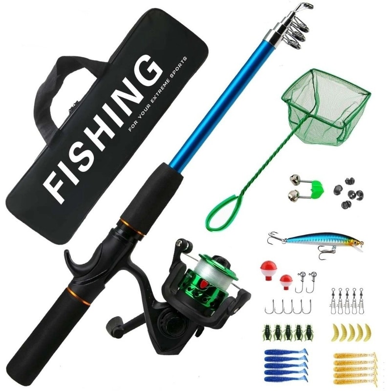Fishing Rod Set with Reel Combo, Telescopic Soft Bait Fishing Tackle, Full Set with Bag, Portable Fishing Accessories