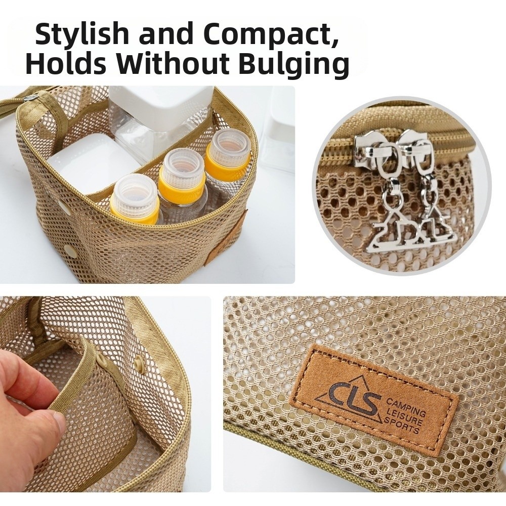 Large Capacity Barbecue Tableware Storage Bag, Grid Outdoor Cookware Bag, Breathable and Thickened with Handle