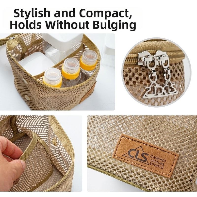 Large Capacity Barbecue Tableware Storage Bag, Grid Outdoor Cookware Bag, Breathable and Thickened with Handle