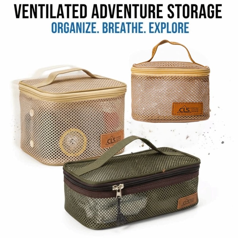 Large Capacity Barbecue Tableware Storage Bag, Grid Outdoor Cookware Bag, Breathable and Thickened with Handle