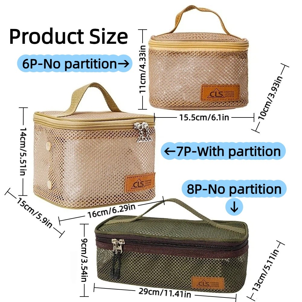 Large Capacity Barbecue Tableware Storage Bag, Grid Outdoor Cookware Bag, Breathable and Thickened with Handle