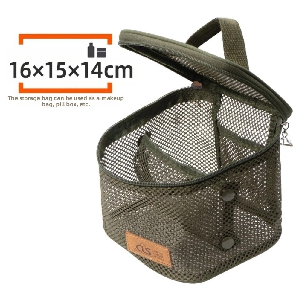 Large Capacity Barbecue Tableware Storage Bag, Grid Outdoor Cookware Bag, Breathable and Thickened with Handle