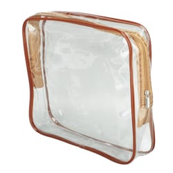 transparent clear travel bags with zipper closure, handle straps, cosmetic and makeup bags for travel use