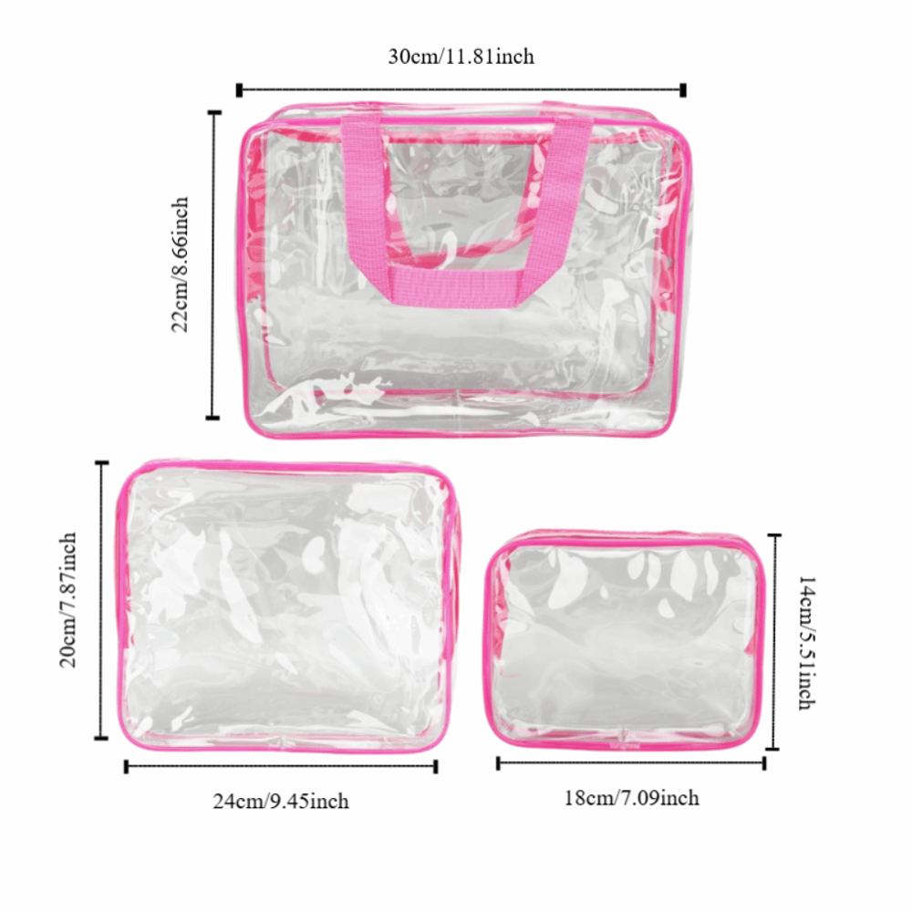 Transparent Clear Travel Bags with Zipper Closure, Handle Straps, Cosmetic and Makeup Bags for Travel Use