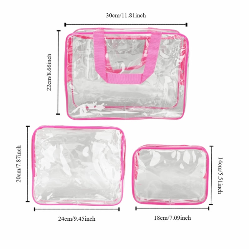 Transparent Clear Travel Bags with Zipper Closure, Handle Straps, Cosmetic and Makeup Bags for Travel Use