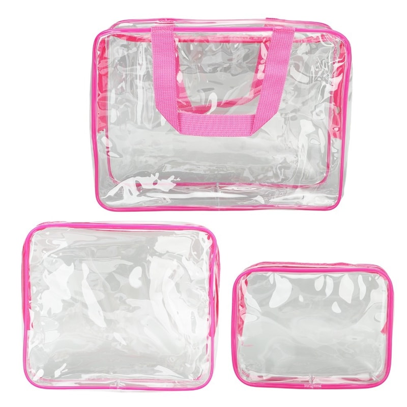 Transparent Clear Travel Bags with Zipper Closure, Handle Straps, Cosmetic and Makeup Bags for Travel Use