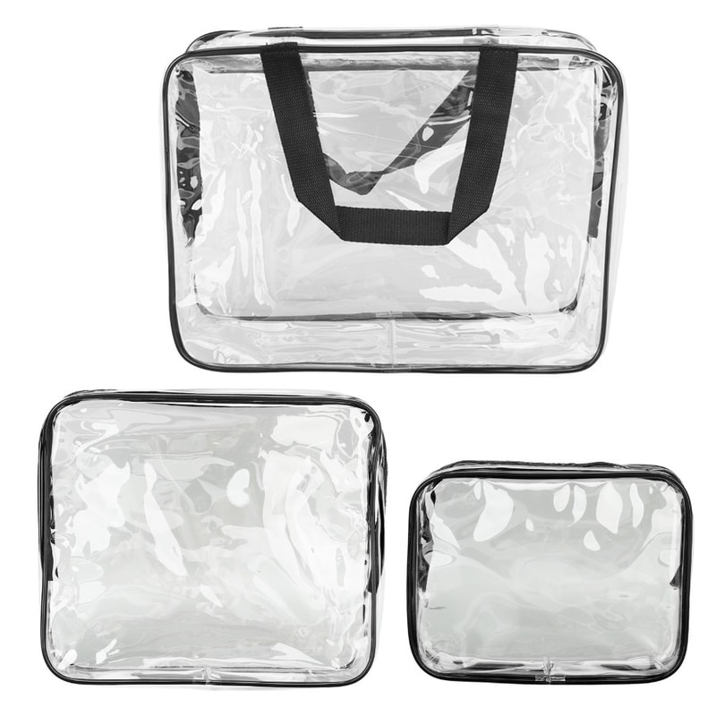 Transparent Clear Travel Bags with Zipper Closure, Handle Straps, Cosmetic and Makeup Bags for Travel Use
